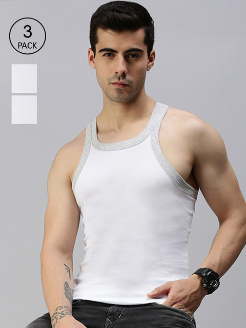 

Lux Cozi Men Pack of 3 White Solid Organic Cotton Gym Vests