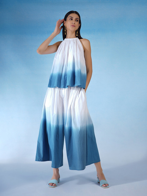 

blue hour Women Blue Colourblocked Top with Palazzos
