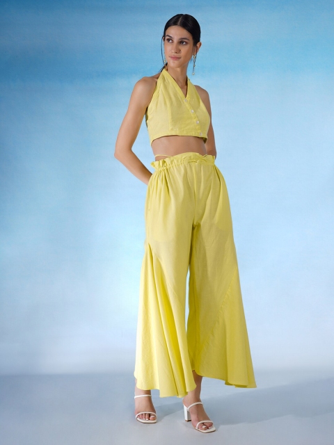 

blue hour Women Yellow Top with Palazzo Co-Ords Set