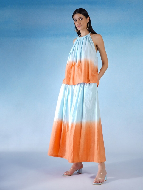 

blue hour Women Colourblocked Top With Palzzos, Peach