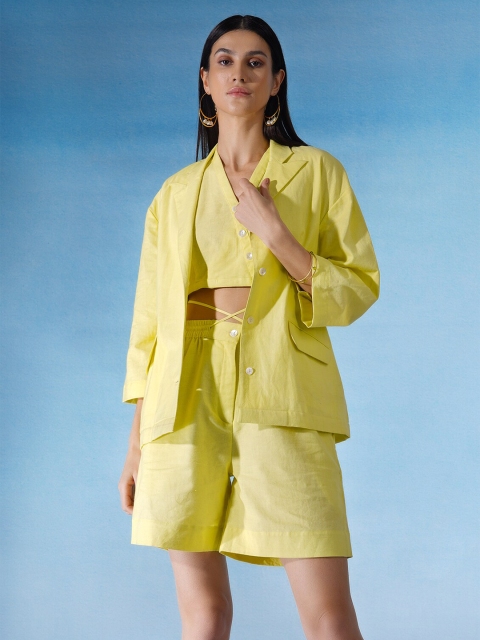 

blue hour Women Yellow Top with Shorts & Jacket With Jacket