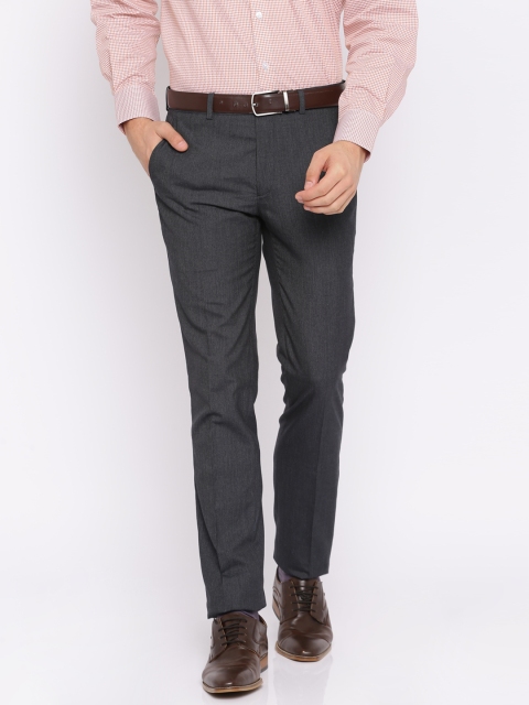 

Theme Men Charcoal Grey Ultra Slim Fit Self Design Formal Trousers