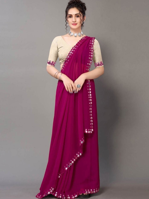 

DITISA FASHION Magenta & Cream-Coloured Solid Mirror Work Saree