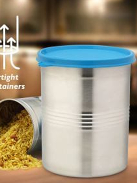 

SignoraWare Set Of 2 Blue & Steel-Toned Solid Food Containers With Lid