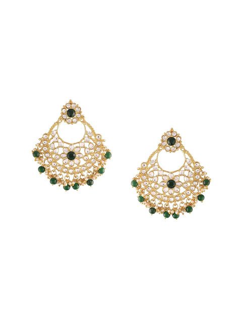 

I Jewels Green & Gold-Plated Contemporary Chandbalis Earrings