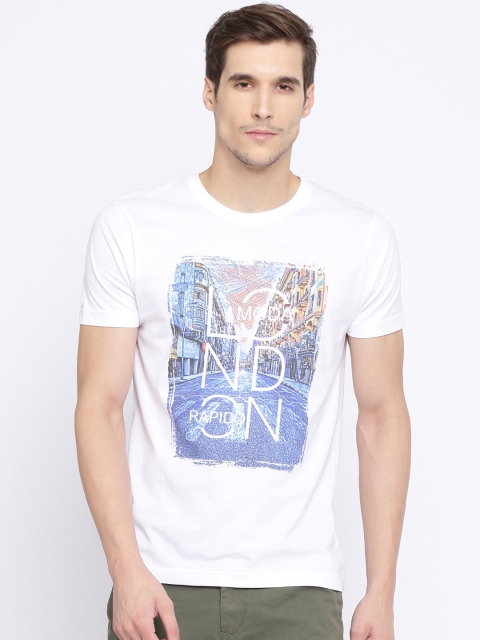 

Moda Rapido Men White Printed Round Neck T-shirt