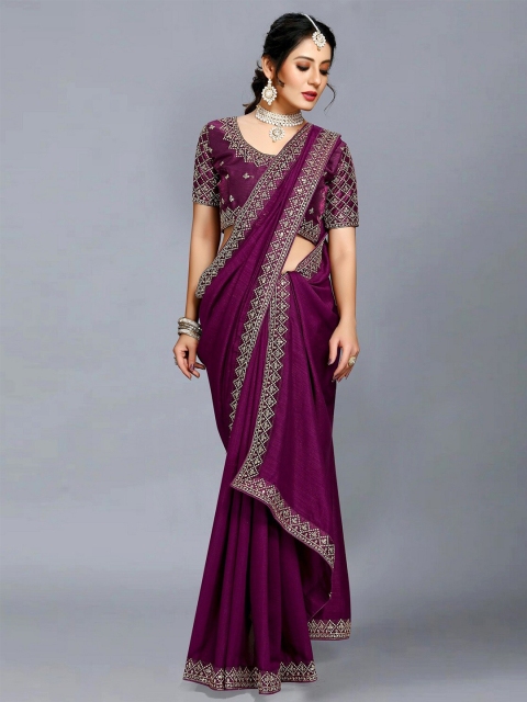 

DITISA FASHION Purple Embellished Embroidered Saree