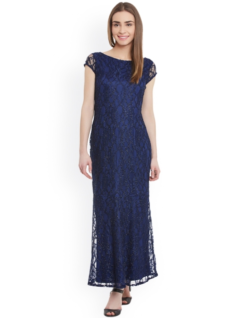 

Latin Quarters Women Blue Self-Design Lace Maxi Dress