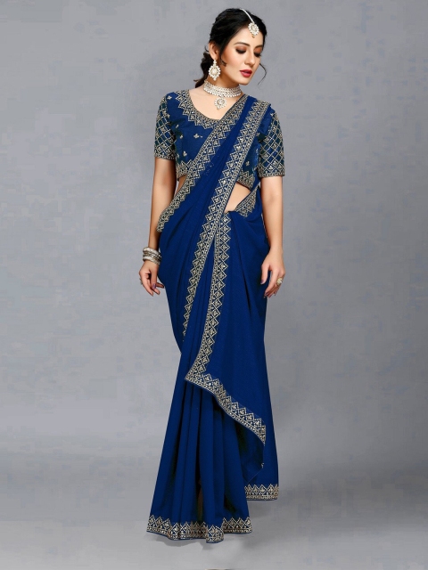 

DITISA FASHION Navy Blue & Gold-Toned Embellished Saree
