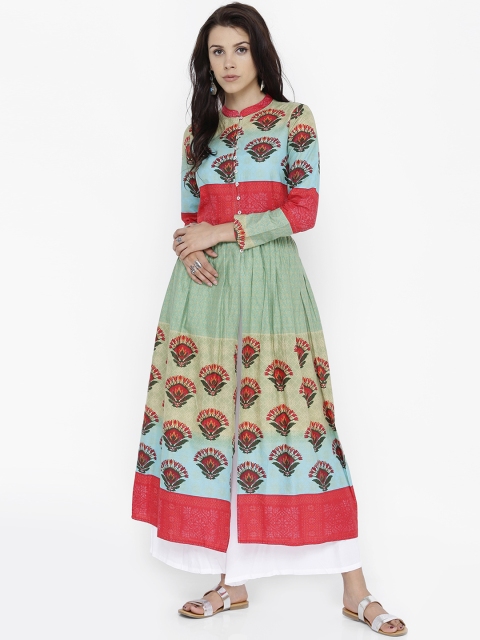 

Vishudh Women Blue & Red Ethnic Print Anarkali Kurta