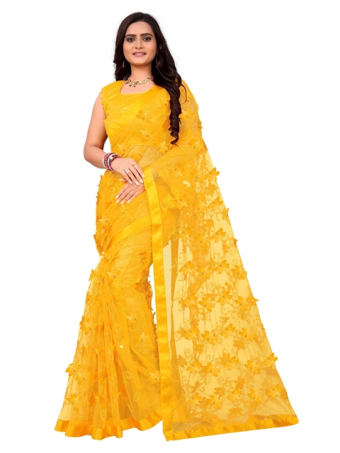

DITISA FASHION Yellow Floral Net Saree