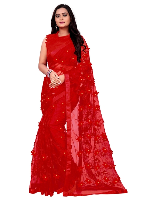 

DITISA FASHION Red & Gold-Toned Floral Patchwork Net Saree