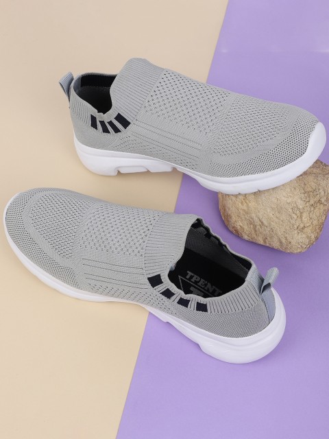 

TPENT Men Grey Mesh Running Non-Marking Shoes