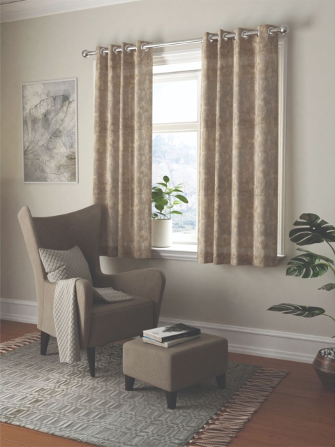 BIANCA Set of 2 Gold-Toned & White Room Darkening Window Curtains