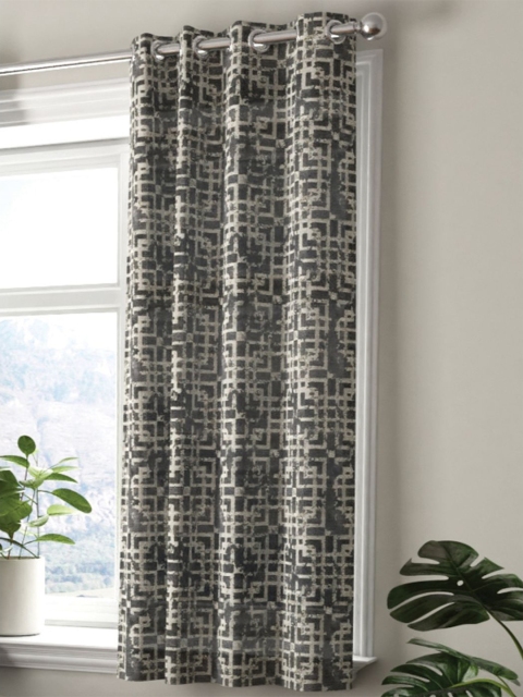

BIANCA Grey & White Geometric Room Darkening Window Curtain