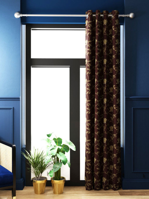 

BIANCA Brown & Yellow Floral Printed Thermal Insulated Black Out Door Curtain