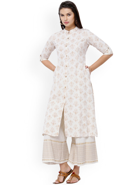

Vishudh Women Cream-Coloured Printed A-Line Kurta