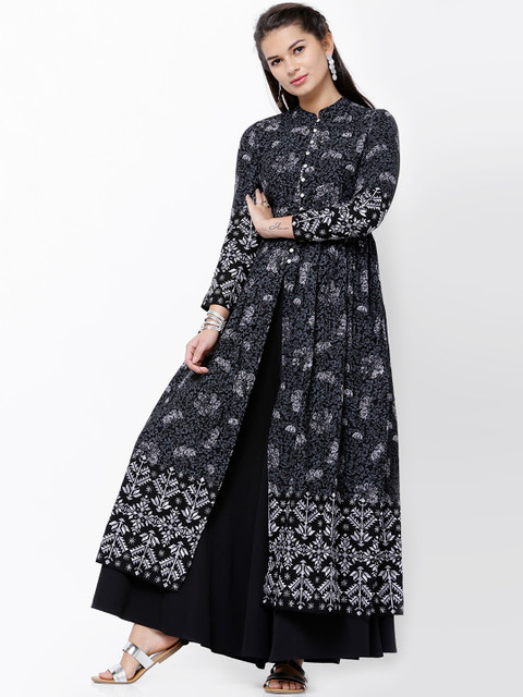 

Vishudh Women Black & White Printed Anarkali Kurta