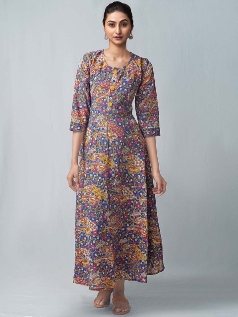 

Unnati Silks Women Blue & Coral Ethnic Motifs Printed Anarkali Kurta