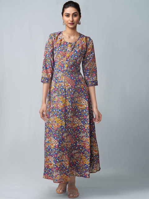 

Unnati Silks Women Blue Floral Printed Thread Work Floral Cotton Kurta
