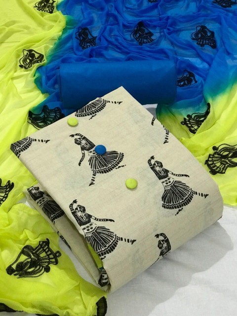 

MORLY Blue & Green Printed Unstitched Dress Material