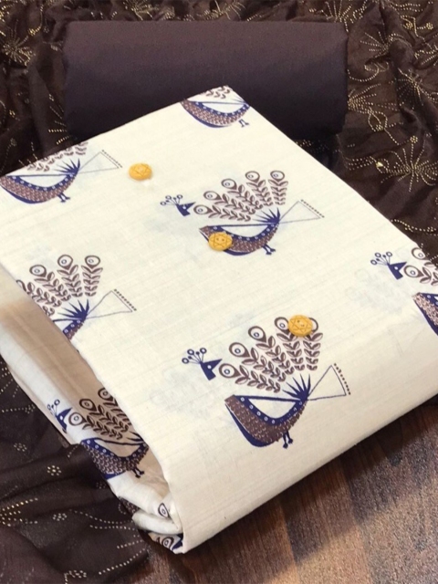 

MORLY White & Brown Printed Unstitched Dress Material