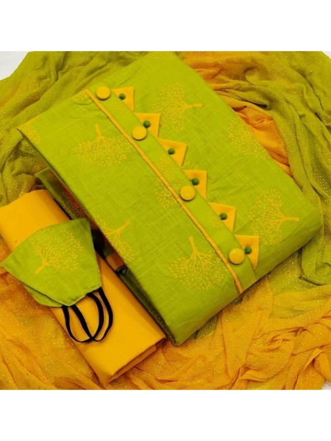 

MORLY Lime Green & Yellow Printed Unstitched Dress Material