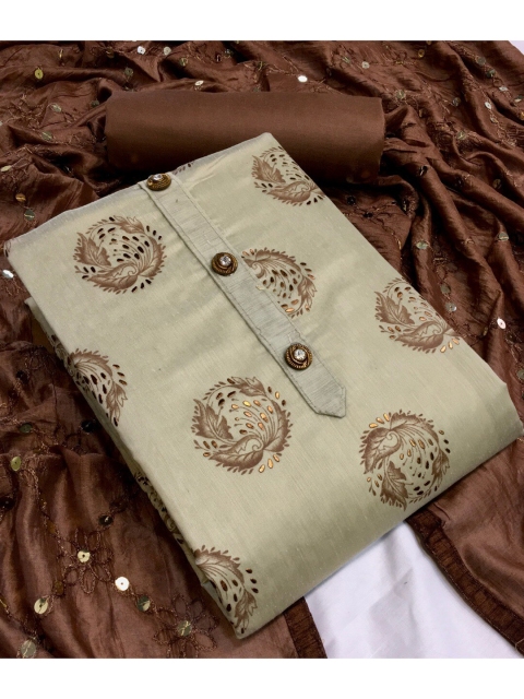 

MORLY Brown & Beige Printed Unstitched Dress Material