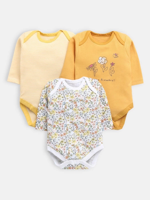

Hopscotch Girls Set Of 3 Printed Cotton Rompers, Yellow
