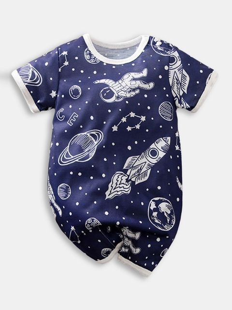 

Hopscotch Infant Boys Navy Blue & White Printed Rompers