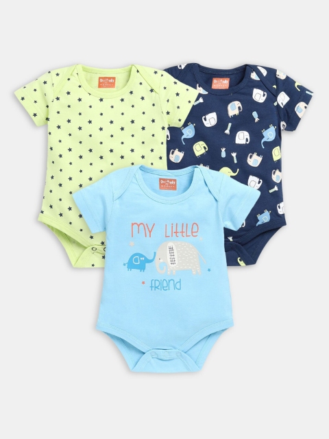 

Hopscotch Boys Set Of 3 Printed Pure Cotton Rompers, Yellow