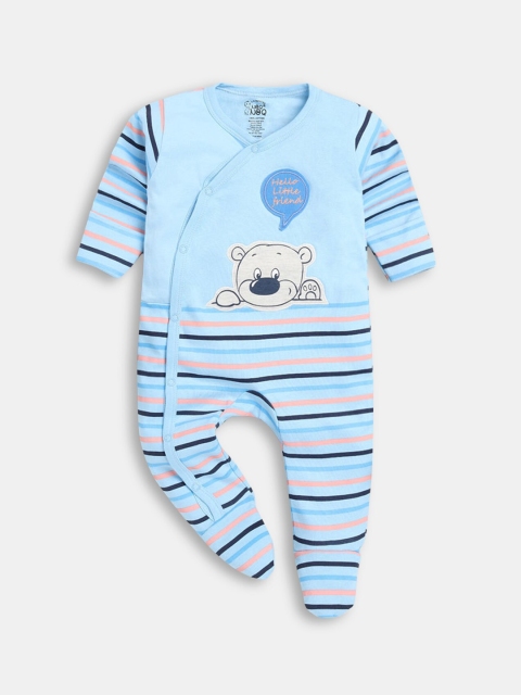 

Hopscotch Boys Blue & White Striped Pure Cotton Sleepsuit