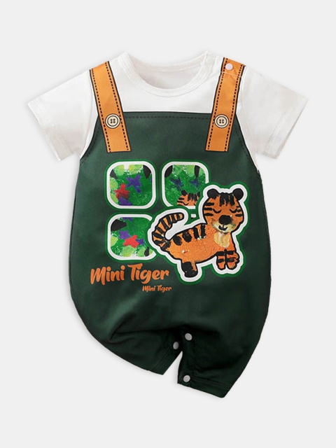 

Hopscotch Infants Boys Green Printed Rompers