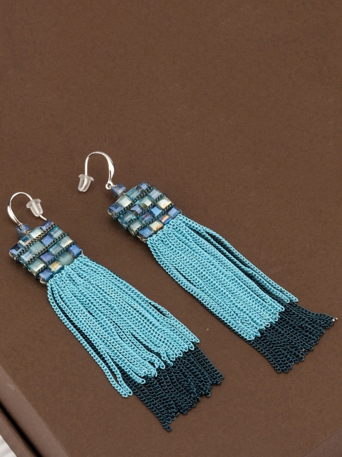 

Designs By Jewels Galaxy Blue Contemporary Beaded Tasselled Drop Earrings