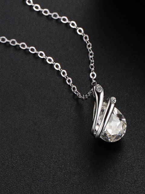 

Designs By Jewels Galaxy Silver-Toned & White CZ-Studded Rhodium-Plated Pendant With Chain