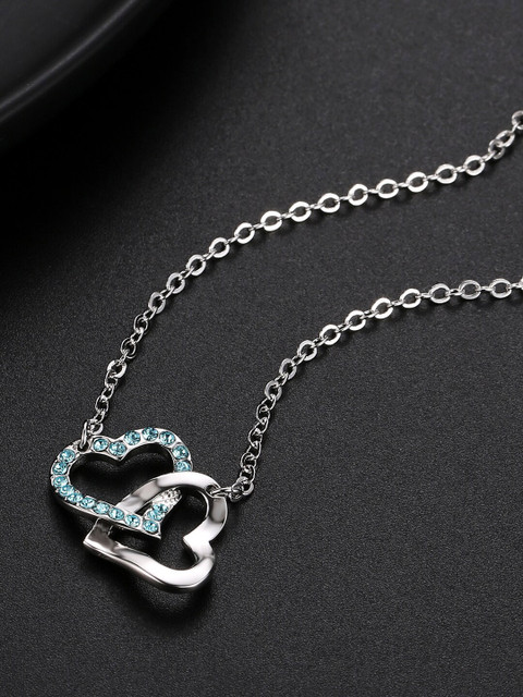 

Designs By Jewels Galaxy Rhodium-Plated Silver-Toned & Blue Crystals-Studded Pendant With Swarovski Chain