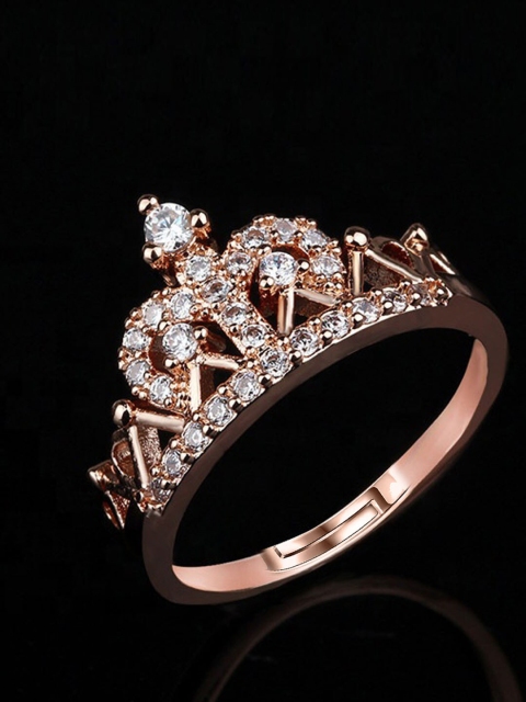 

Designs By Jewels Galaxy White Rose Gold-Plated CZ Studded FInger Ring