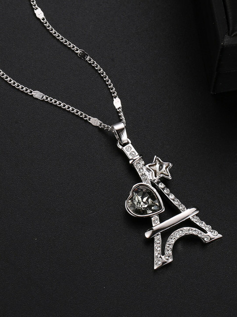

Designs By Jewels Galaxy Olive Green Rhodium-Plated Silver-Toned CZ Studded Pendant