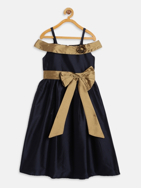 

A.T.U.N All Things Uber Nice Girls Navy Blue & Gold-toned Solid Fit and Flare Dress