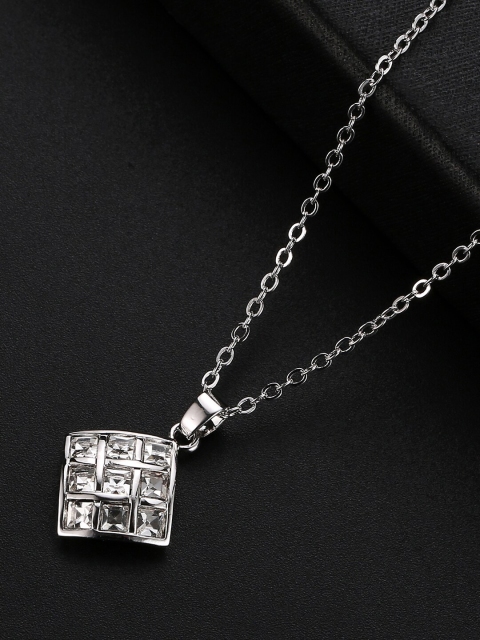 

Designs By Jewels Galaxy Rhodium-Plated White Crystals-Studded Pendant With Chain, Silver