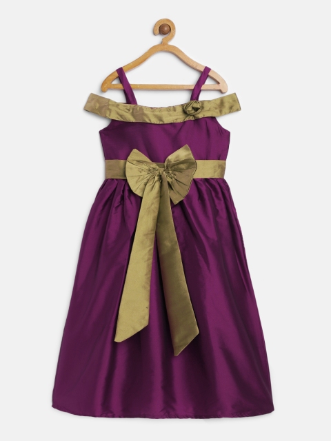 

A.T.U.N All Things Uber Nice Girls Purple & Gold-toned Solid Fit and Flare Dress
