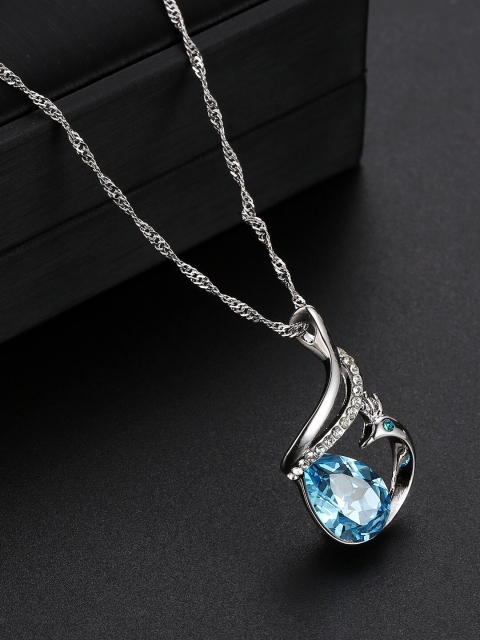 

Designs By Jewels Galaxy Rhodium-Plated & Silver-Toned Blue Crystal Stone Studded Pendant with Chain