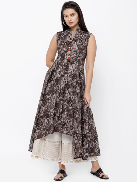 

Vishudh Women Taupe & Brown Printed High-Low Kurta