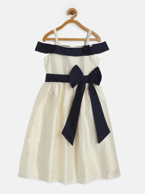 

A.T.U.N All Things Uber Nice Girls Off-White & Navy Blue Solid Fit and Flare Dress