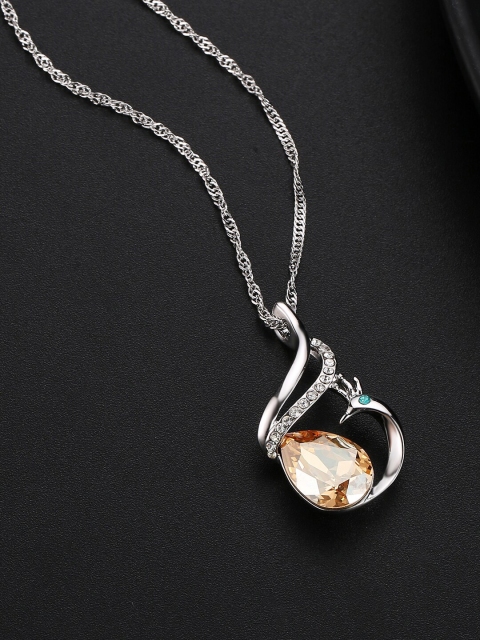 

Designs By Jewels Galaxy Rhodium-Plated Silver-Toned & Yellow Crystals-Studded Pendant With Swarovski Chain