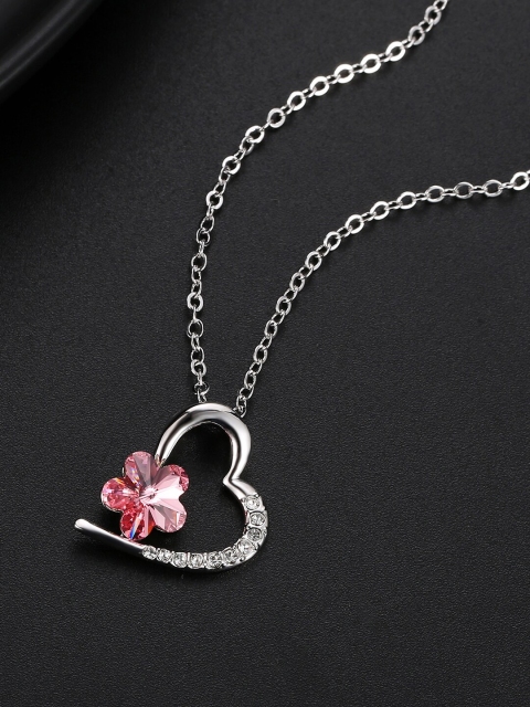 

Designs By Jewels Galaxy Rhodium-Plated & Pink CZ Studded Pendant With Chain