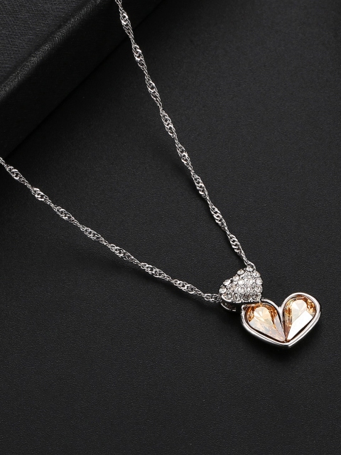 

Designs By Jewels Galaxy Rhodium-Plated Silver-Toned & Yellow Crystals-Studded Pendant With Chain
