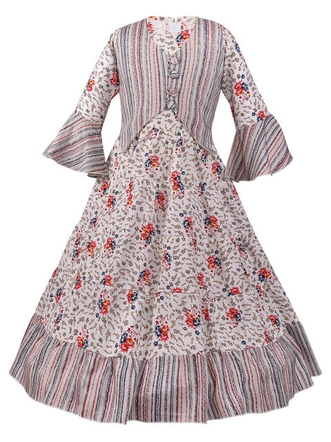 

Wish Karo Girls White & Red Floral Printed A-Line Maxi Dress