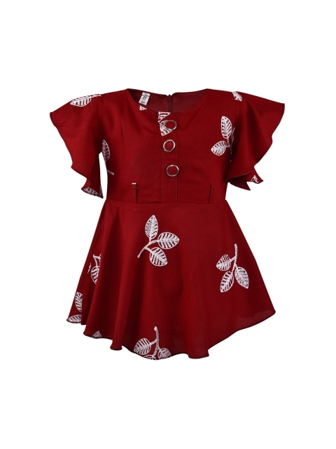 

Wish Karo Girls Maroon & White Embroidered Dress