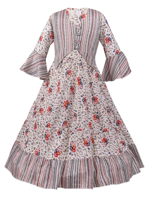

Wish Karo Girls Grey & Red Floral Fit and Flare Maxi Dress